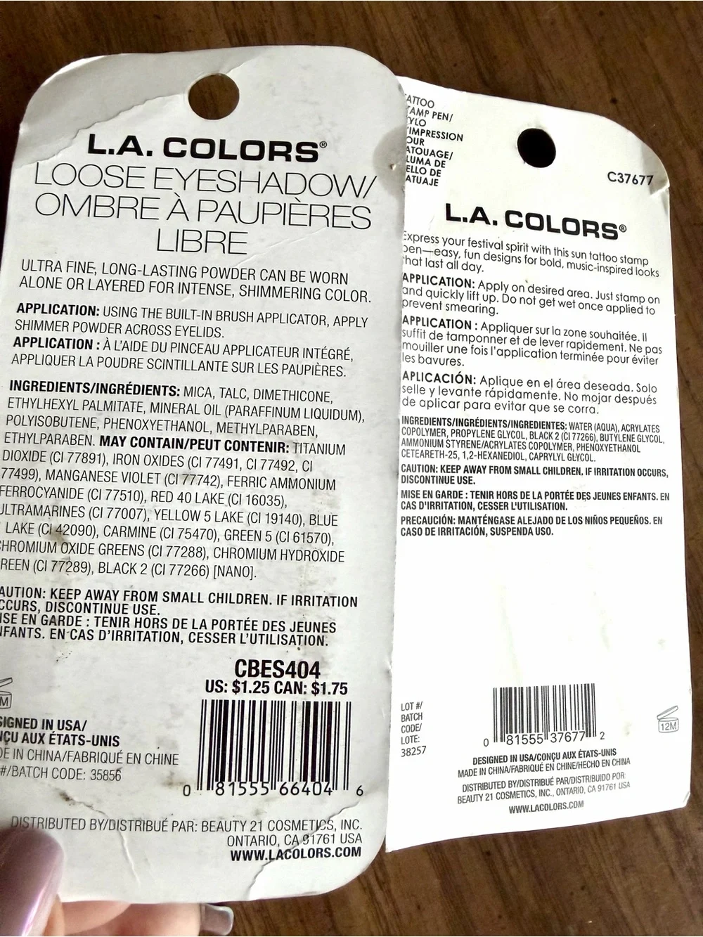 $ Sale L.A. COLORS 2pc Eyeshadow Radiant Shimmer and black face tattoo stick
